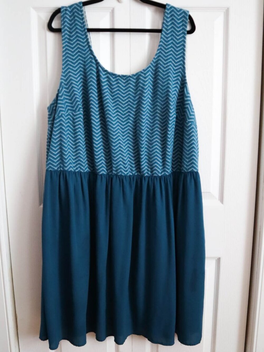 Mod Cloth Doe & Rae Plus 4x Dress Sleeveless Tank Fit & Flair Teal Blue Chevron